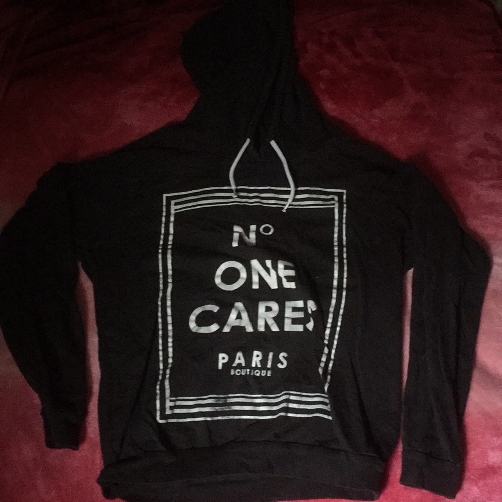 Black and white no one cares sweatshirt